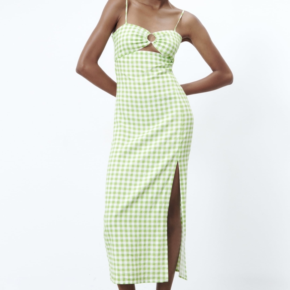 Zara Green and White Midi Dress